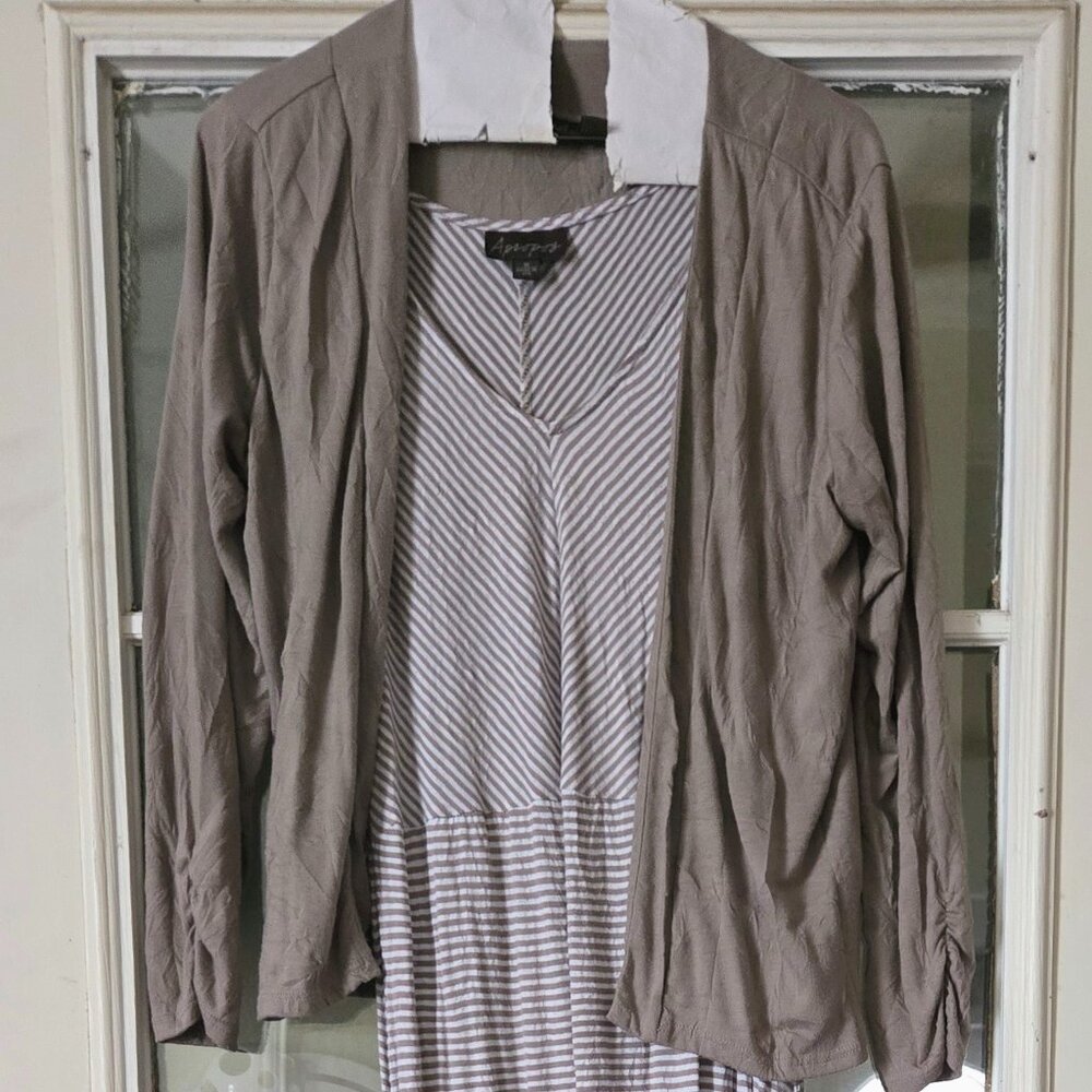 Apropos Maxi Dress & Cardigan Set Striped Brown Cream Boho Size M Made USA